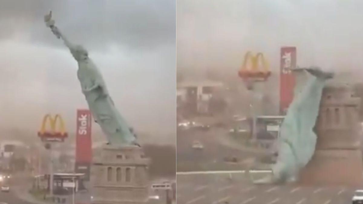 Havan’s 24-metre Statue of Liberty crashes in southern Brazil storm | WATCH