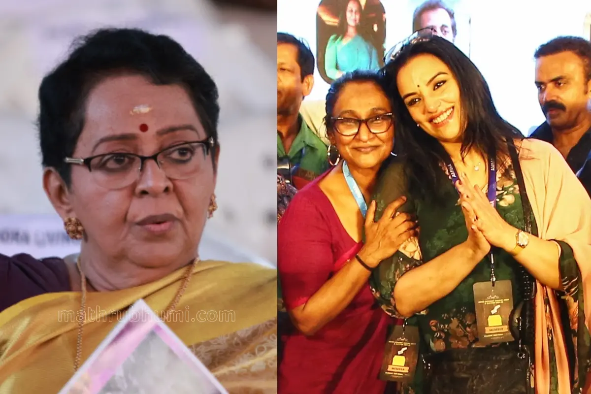 Mallika Sukumaran; AMMA office bearers Kuku Parameswaran and Shwetha Menon | Photos: Mathrubhumi