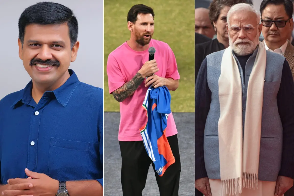 സന്ദീപ് വാര്യര്‍, ലയണല്‍ മെസ്സി, നരേന്ദ്ര മോദി | Photo: PTI