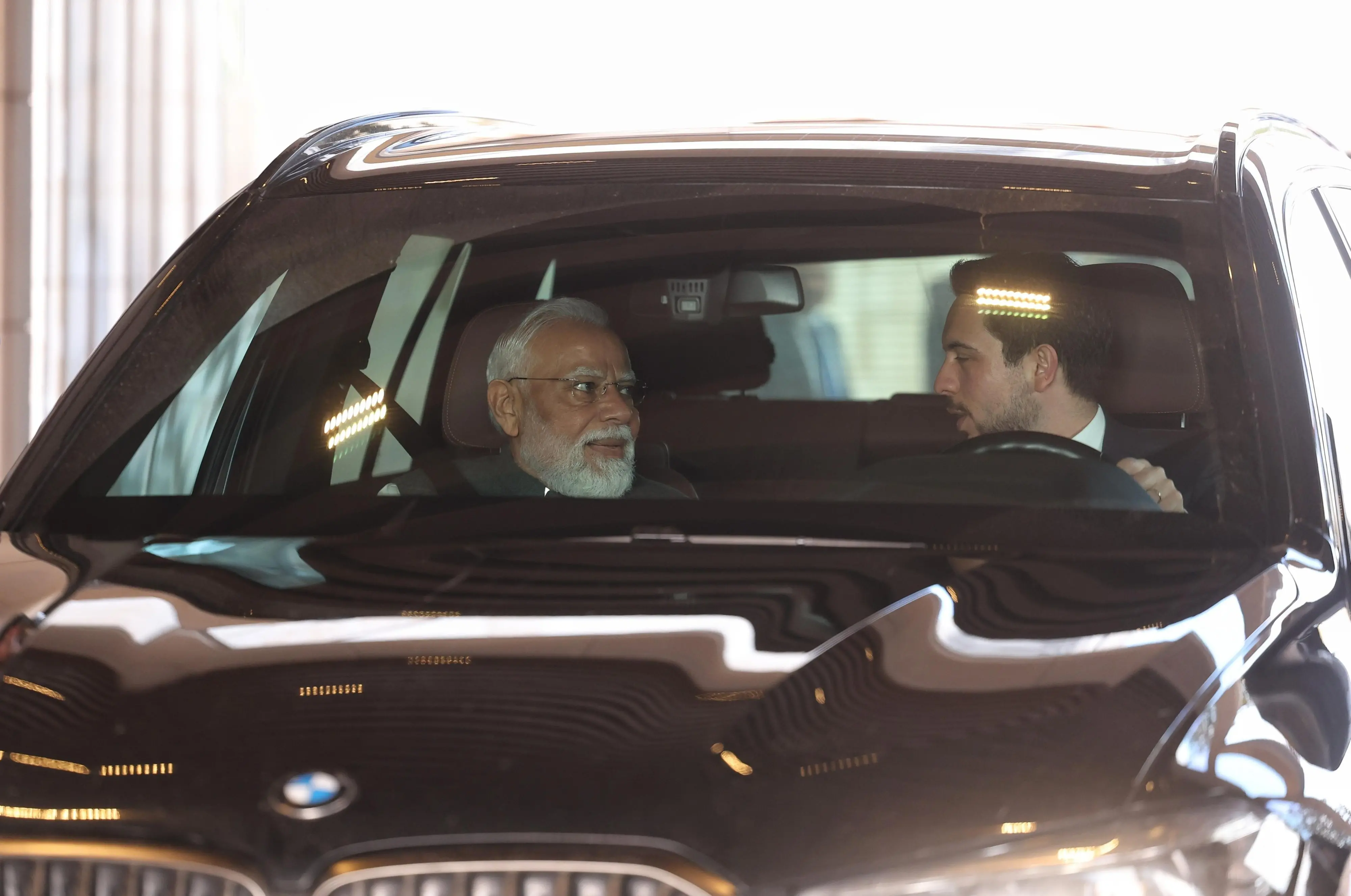 Prime Minister Narendra Modi being driven by Jordan's Crown Prince Al Hussein bin Abdullah II to the Jordan Museum in Amman | Photo: Mathrubhumi
