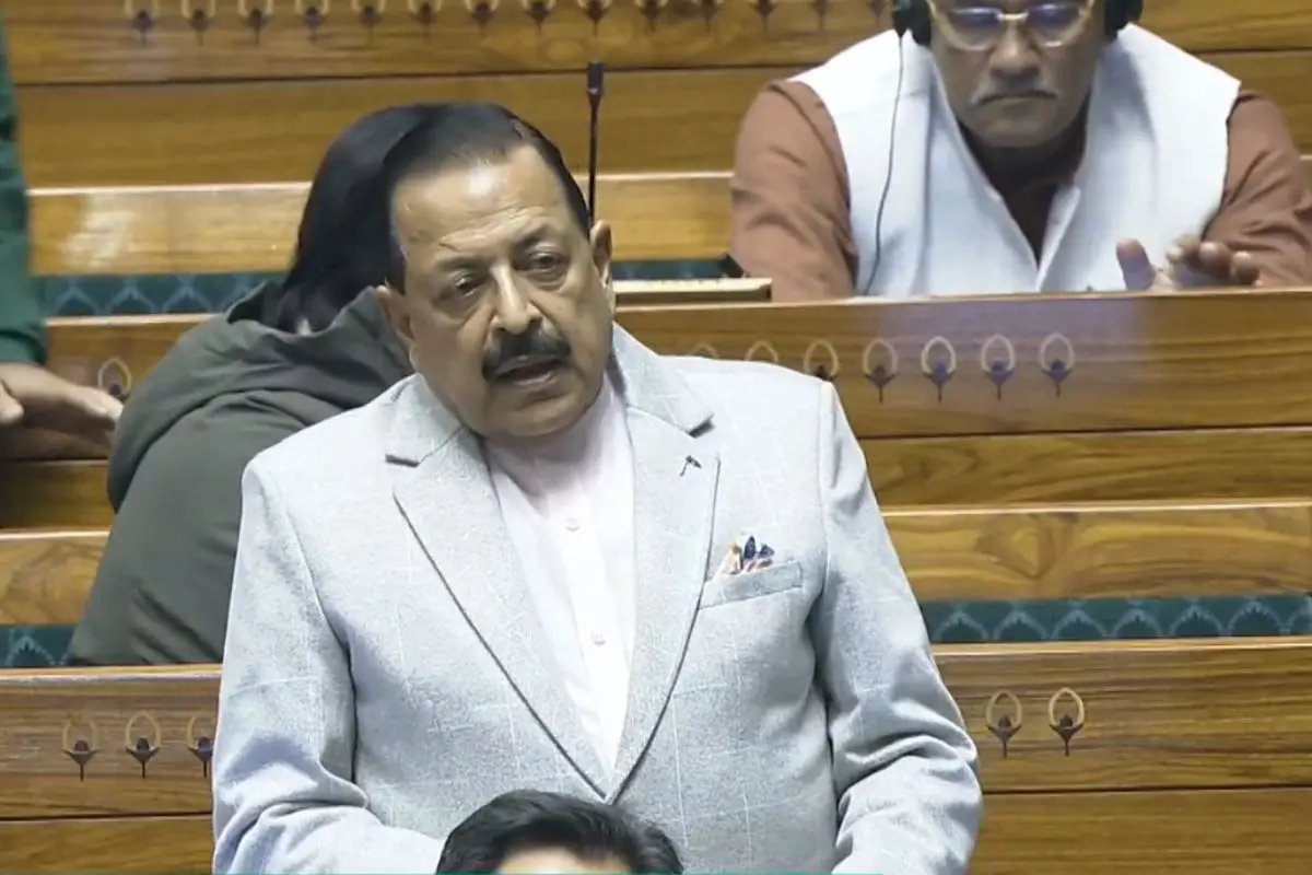 Minister of State for Atomic Energy Dr. Jitendra Singh speaks in the Lok Sabha during the discussion on the SHANTI Bill in the Winter Session of Parliament. Screengrab: SansadTV