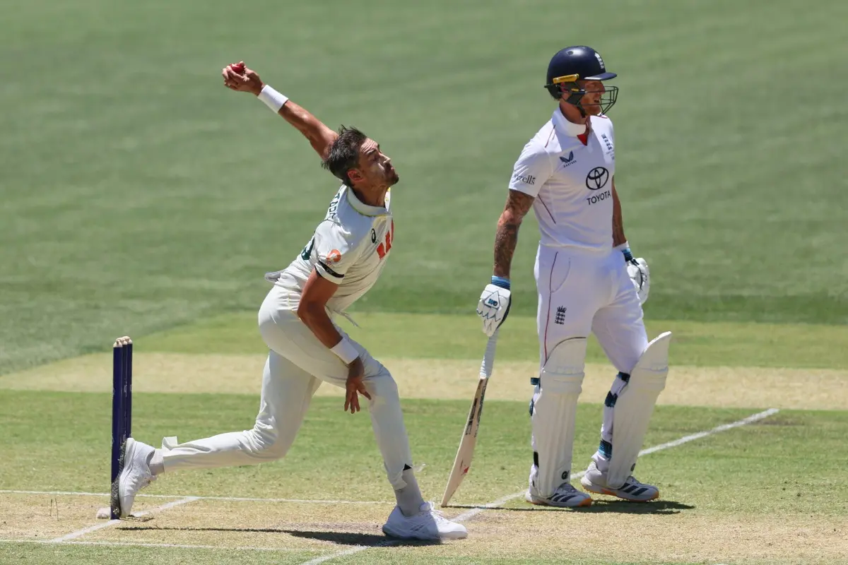 Australia's Mitchell Starc bowls a delivery during play on day two of the third Ashes cricket test between England and Australia in Adelaide, Australia. | Photo: AP