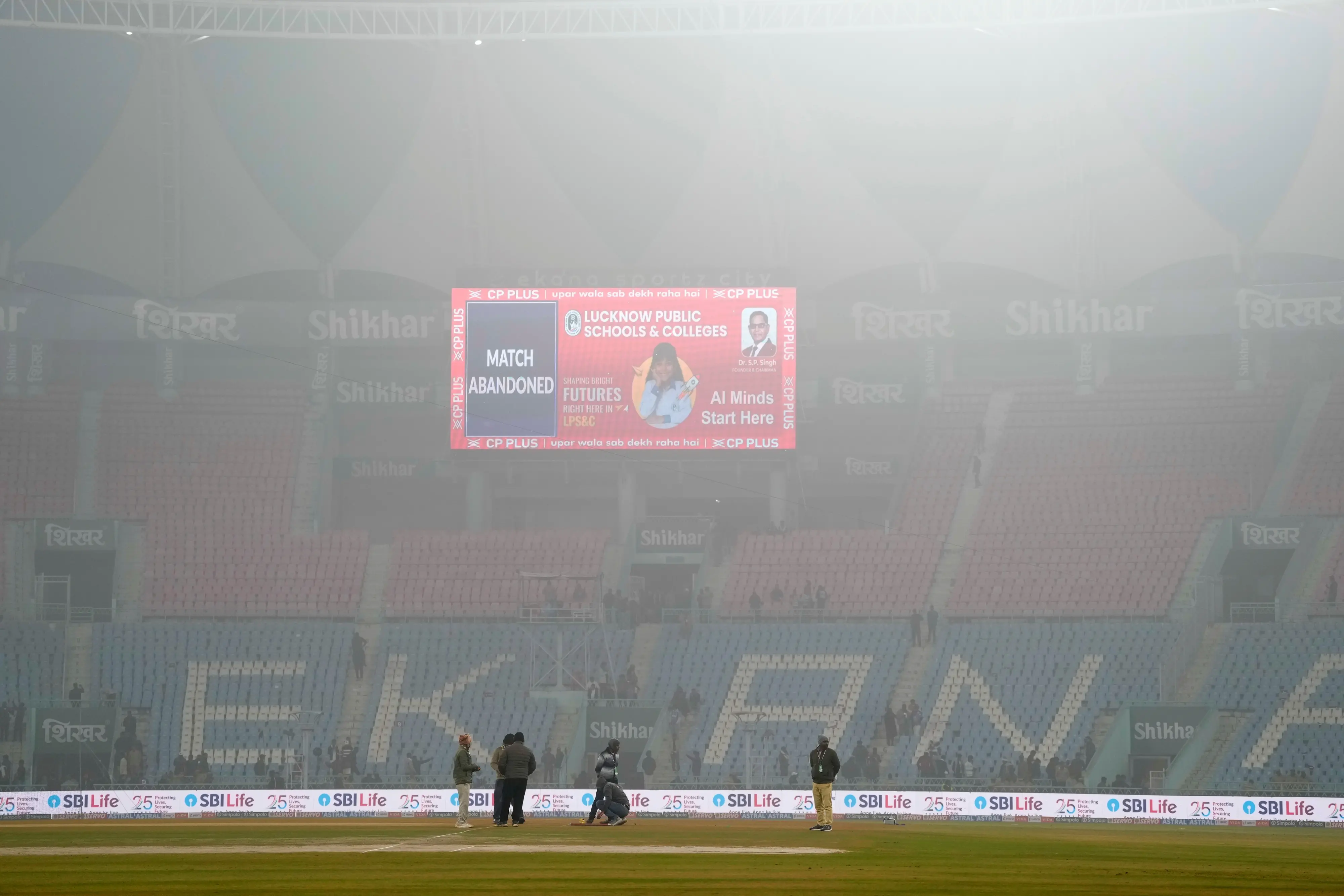 A display with 'Match Abandoned' written on it at the fourth T20 International cricket match between India and South Africa, at Ekana Cricket Stadium in Lucknow | Photo: PTI