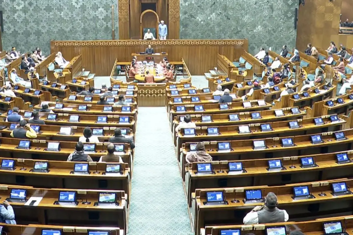 Opposition MPs stage protests inside and outside Parliament after the Lok Sabha was adjourned sine die on the final day of the Winter Session amid outrage over the replacement of MGNREGA. Screengrab: SansadTV