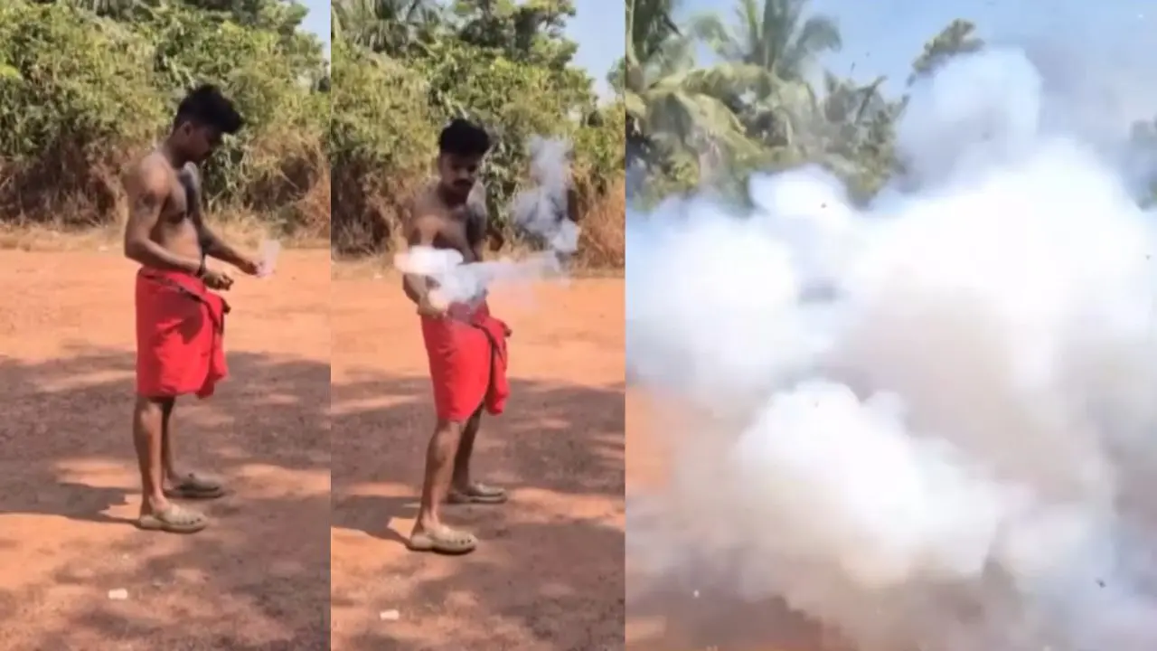 വിപിന്റെ കൈയിലിരുന്ന് സ്ഫോടകവസ്തു പൊട്ടിത്തെറിക്കുന്ന ദൃശ്യം | Image: Video Screengrab