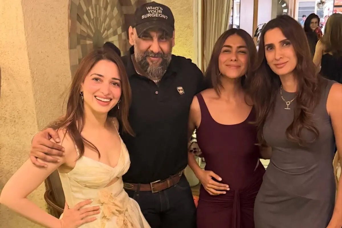 Birthday smiles and star power—Tamannaah Bhatia poses with Mrunal Thakur and close friends at her 36th birthday celebration. Photo: Instagram