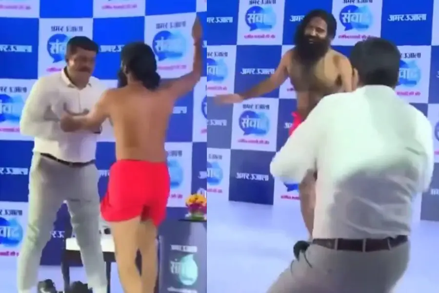 മാധ്യമപ്രവർത്തകനുമായി ഗുസ്തിപിടിച്ച് രാംദേവ്; തന്ത്രങ്ങൾ ഏശിയില്ല, ഒടുവിൽ ട്വിസ്റ്റ്