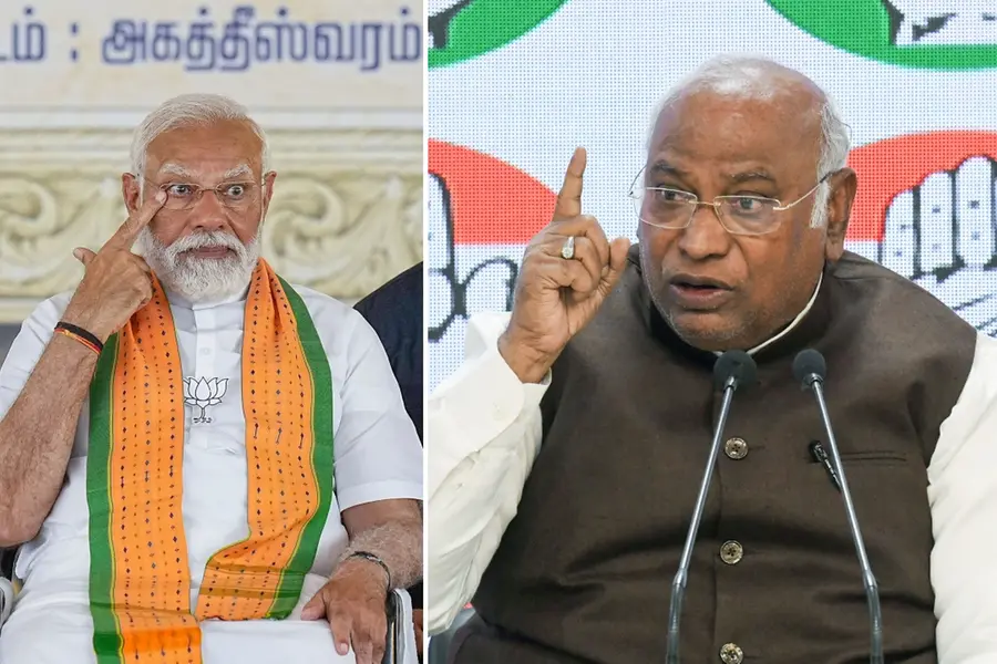 കോൺഗ്രസിന്റേത് ദേശവിരുദ്ധ പ്രവർത്തനമെന്ന് മോദി; എല്ലാം പ്രതിപക്ഷത്തിന്റെ തലയിലിടുന്നെന്ന് ഖാർഗെ