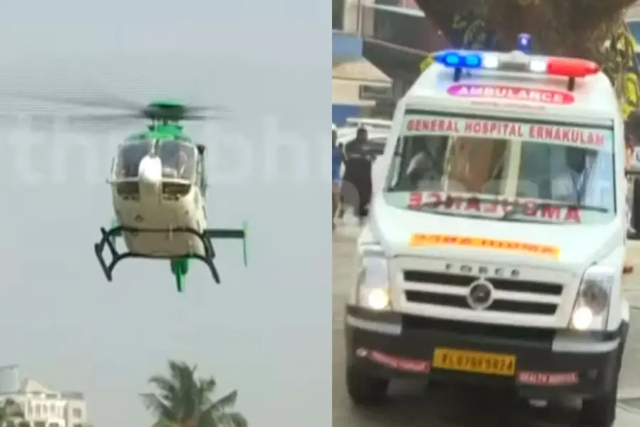 The air ambulance lands at the Grand Hyatt helipad in Kochi, after which the donor heart is rushed by road ambulance to Ernakulam General Hospital
