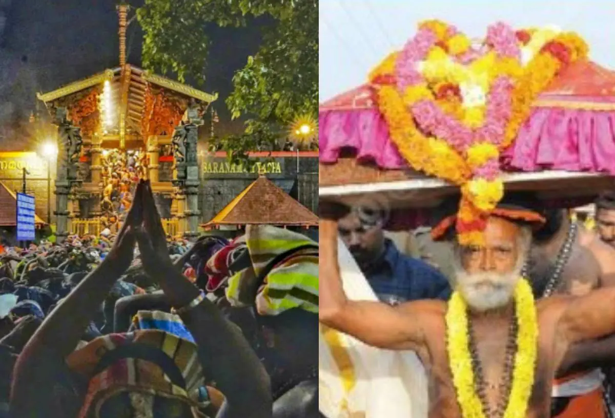 Sabarimala, Guruswami Kulathinalil Gangadharan Pillai with Thiruvabharanam | Photo: Mathrubhumi archives
