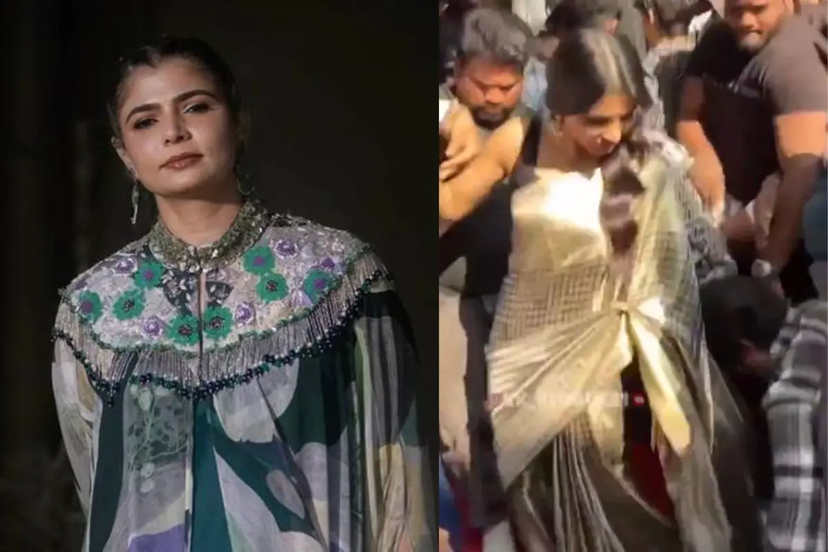 Chinmayi, fans crowd around actress Samantha at Jubilee Hills