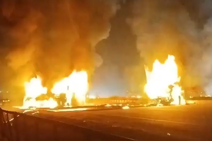 The bus that cathes fire after collission in Karnataka