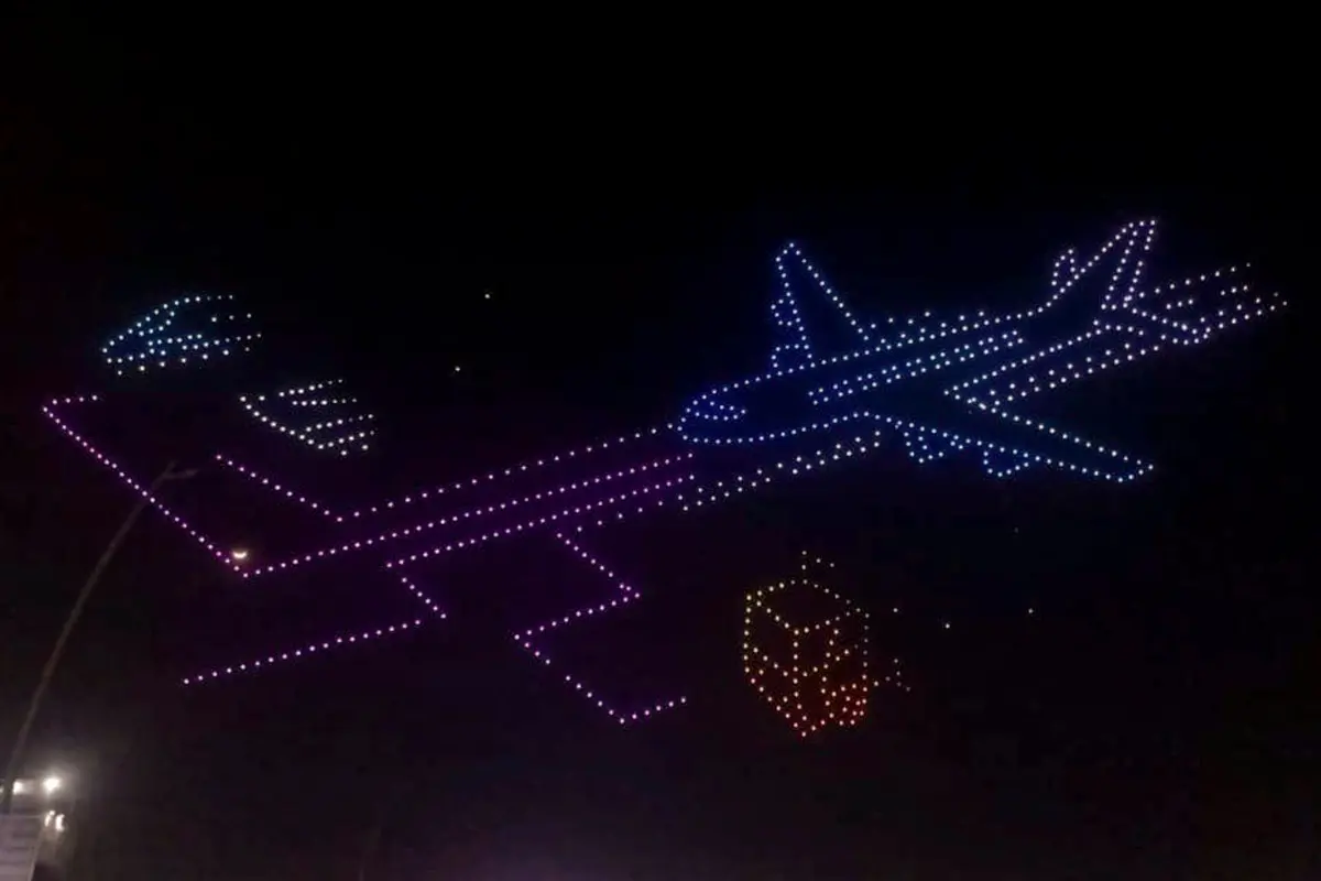 Drones light up the sky during an event ahead of the operational launch of the Navi Mumbai International Airport (NMIA), in Navi Mumbai, Maharashtra. | Photo: PTI