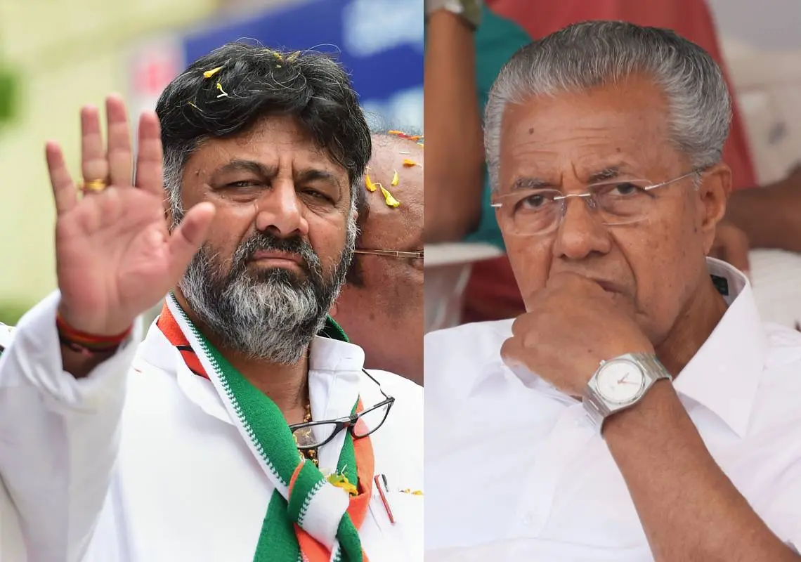 ഡി.കെ ശിവകുമാർ, പിണറായി വിജയൻ | Photo: PTI,Mathrubhumi