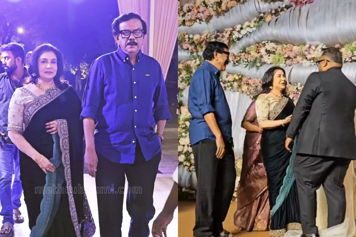 കൊച്ചിയിൽ സംവിധായകൻ സിബി മലയിലിന്റെ മകൻ ജോയുടെവിവാഹ സത്കാരച്ചടങ്ങിനെത്തുന്നസംവിധായകൻ പ്രിയദർശനും ലിസിയും, ലിസിയും പ്രിയദര്ശനും ജോ മലയിലിനൊപ്പം | ഫോട്ടോ: ടി.കെ. പ്രദീപ്കുമാര്/ മാതൃഭൂമി, Screen grab/ X: unnirajendran