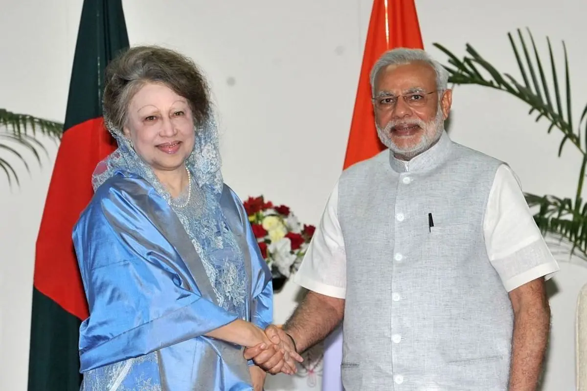 File photo: Bangladesh's former Prime Minister Khaleda Zia with India's PM Narendra Modi