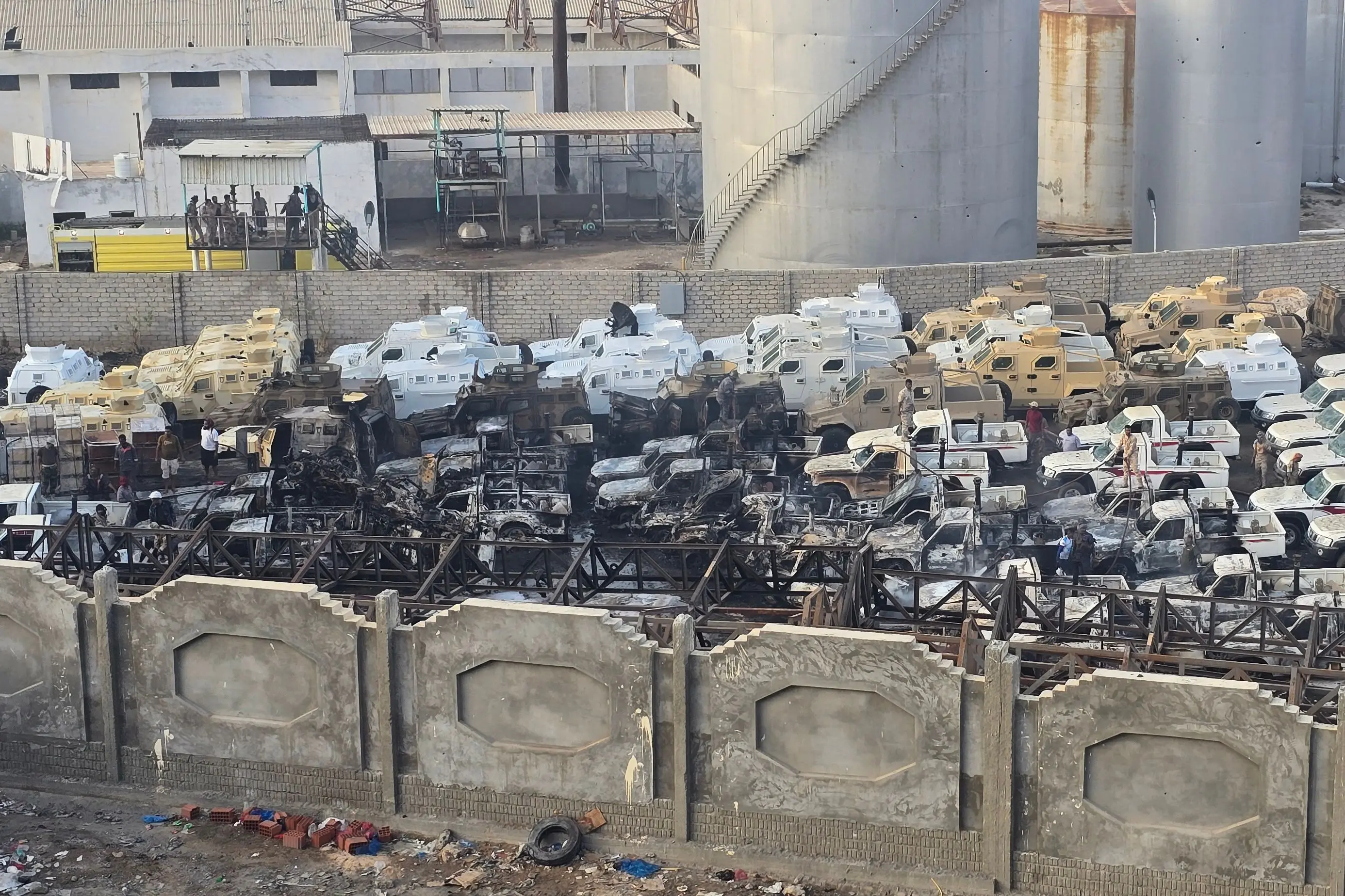 A photograph shows damaged military vehicles, reportedly sent by the United Arab Emirates to support Southern Transitional Council (STC) separatist forces | AFP