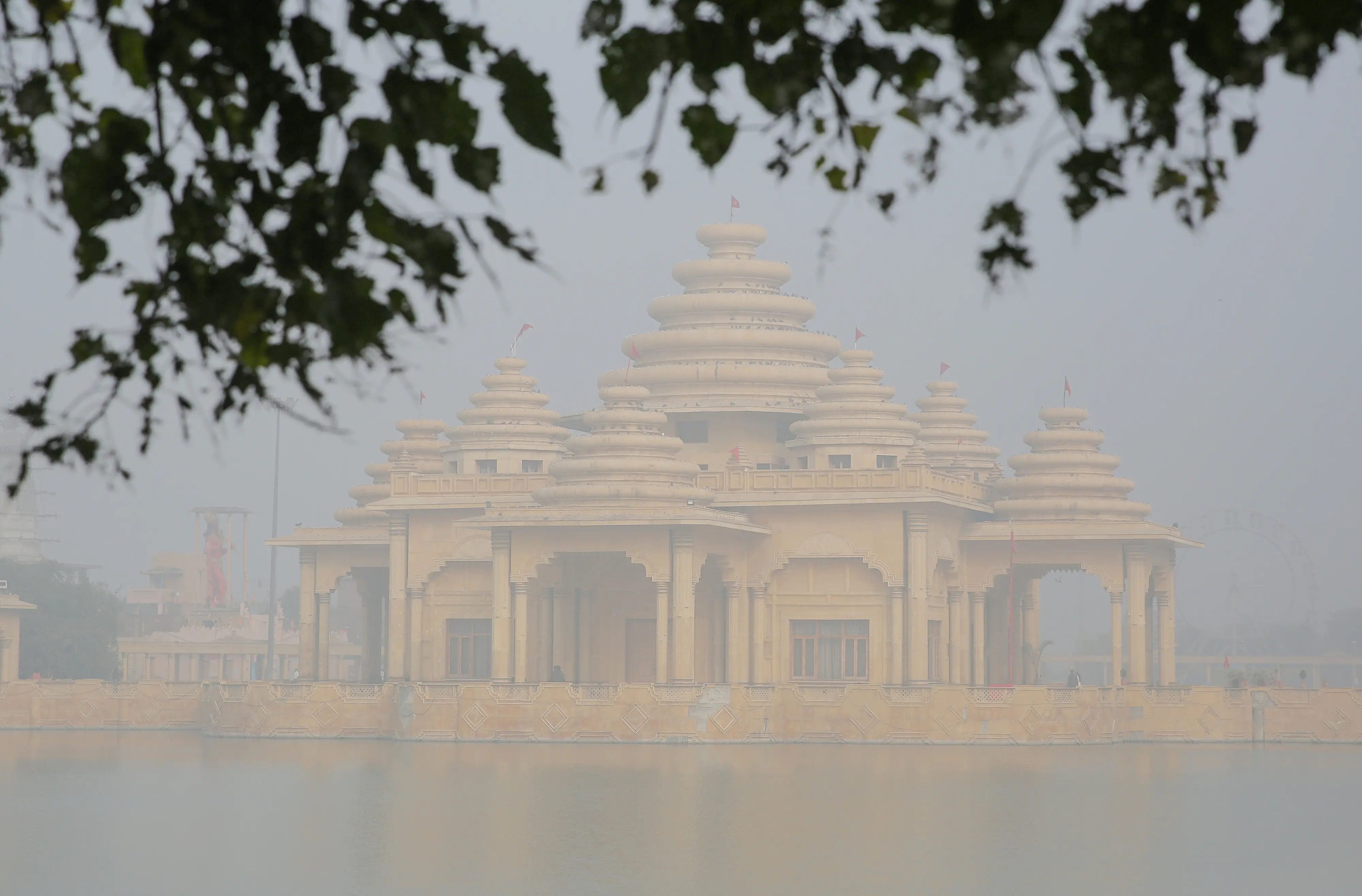 A view of Bhagwan Valmiki Tirath Sthal temple engulfed in fog, in Amritsar.| Photo: PTI