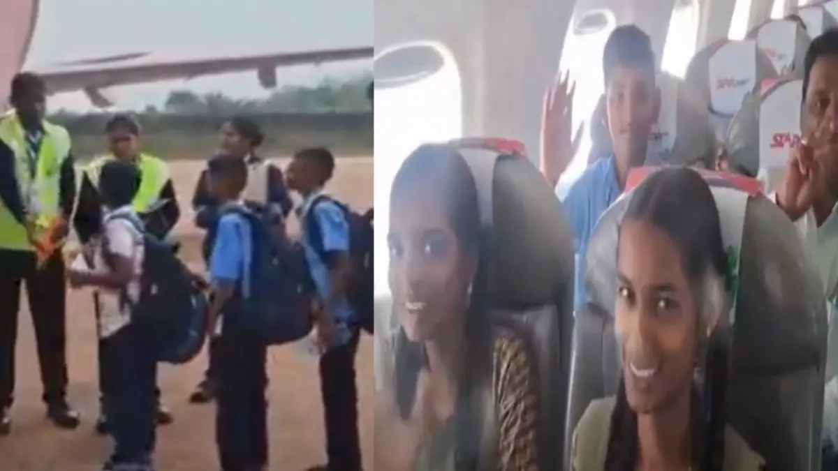 Students boarding the flight. | Screengrab/X