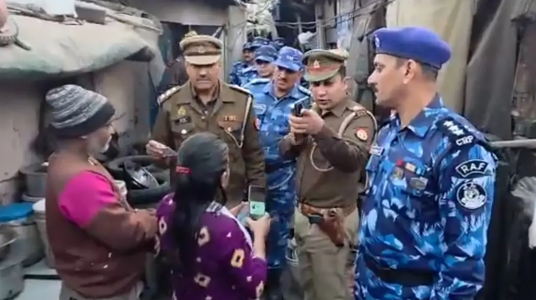 A screengrab of the video showing Ghaziabad police's citizenship verification drive in a slum area