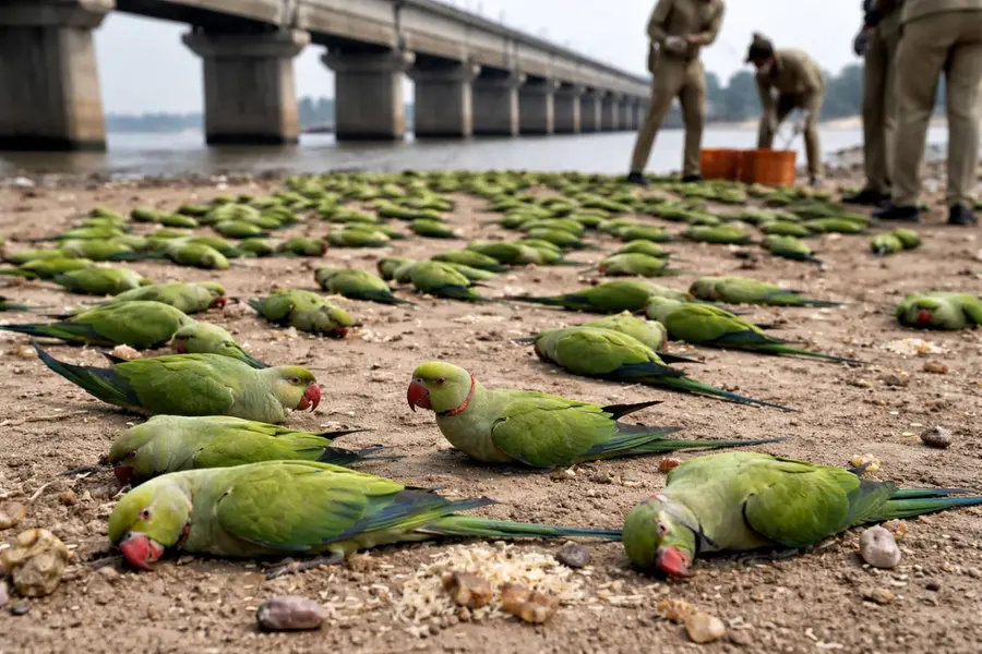 200 parrots die of suspected food poisoning on Narmada riverbank in MP’s Khargone