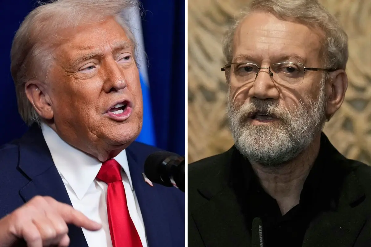 This combo shows President Donald Trump at Mar-a-Lago, in Palm Beach, Fla. and Iranian Secretary of Supreme National Security Council Ali Larijani in Beirut, Lebanon. | Photos: AP