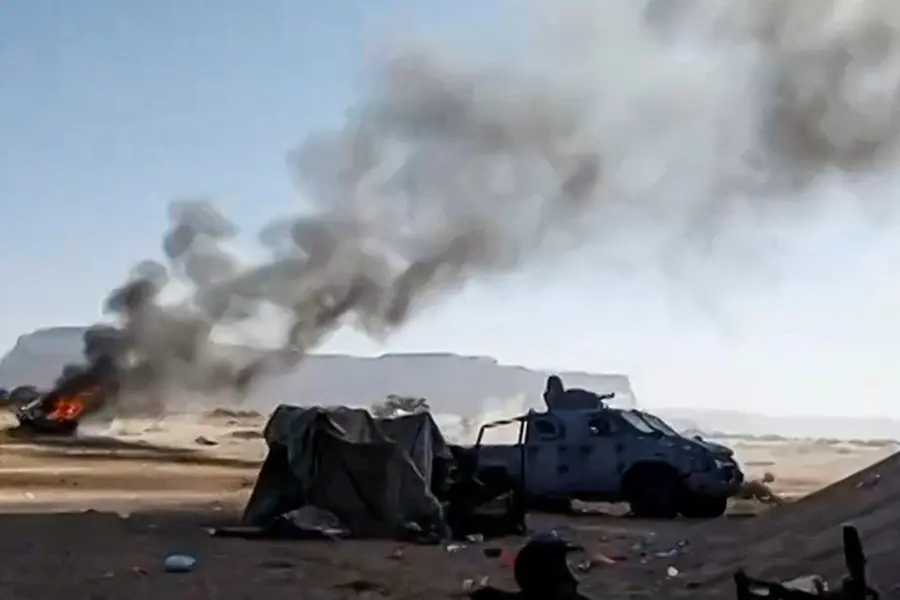 A video grab taken on January 3, 2026 from images released by Aden Independent Channel (AIC TV) on January 2, 2026, shows the moment a strike hits the Southern Transitional Council (STC) forces