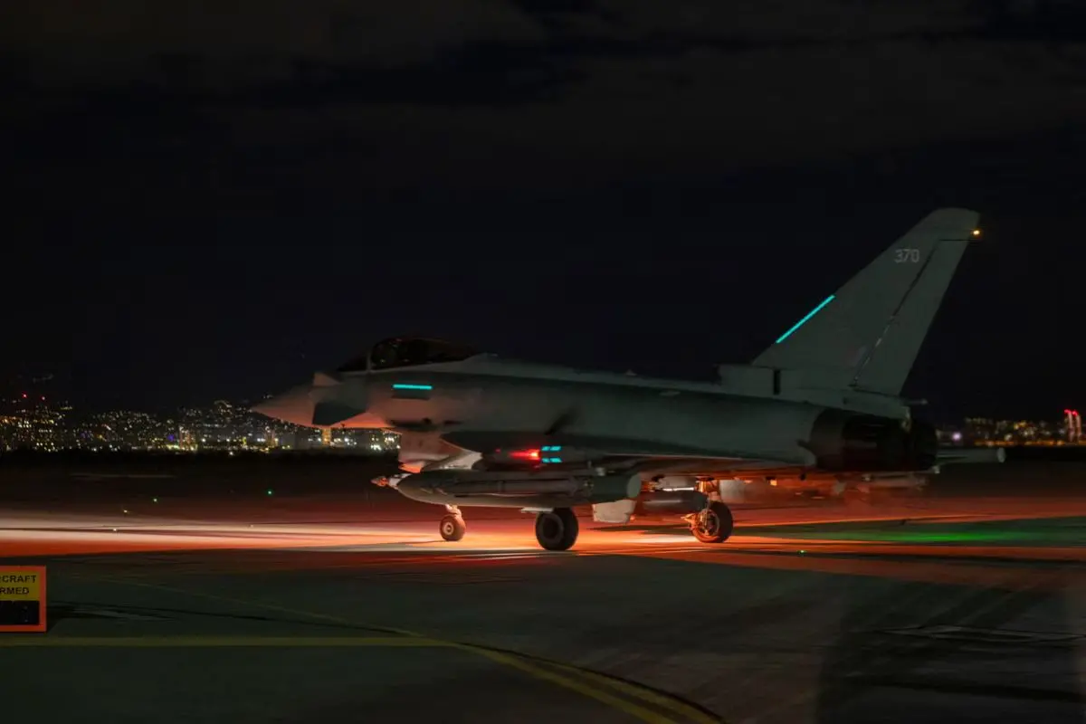 A Royal Air Force Typhoon fighter jet prepares for take-off in an undated handout image released by the UK Ministry of Defence. (Photo: AP)