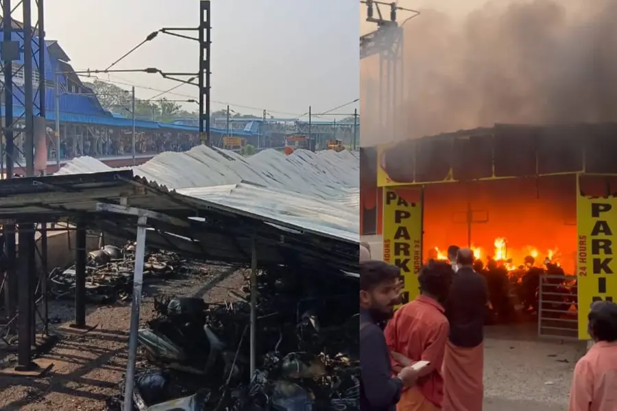 പെട്രോളും ബാറ്ററിയും; ബൈക്കുകൾ പൊട്ടിത്തെറിച്ചു, തീ ആളിപ്പടർന്നു ട്രെയിൻ എൻജിനും കത്തി
