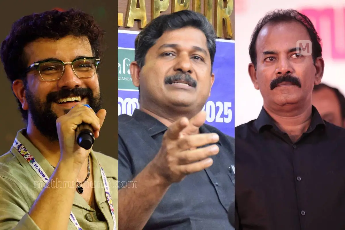 രമേശ് പിഷാരടി, എം. സ്വരാജ്, മേജർ രവി | ഫോട്ടോ - മാതൃഭൂമി