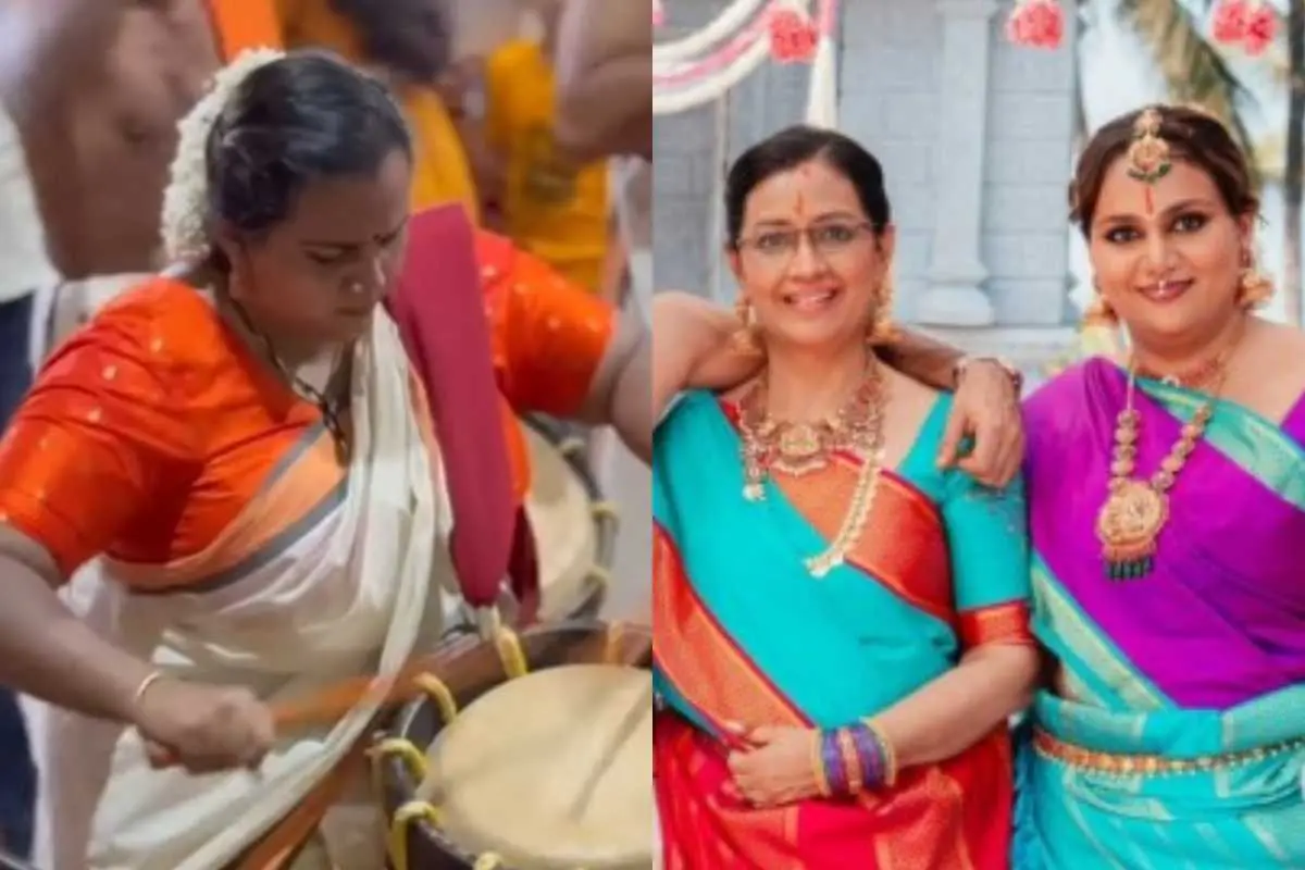 ചെണ്ട കൊട്ടുന്ന രേവതി/ രേവതി അമ്മ മേനകയ്ക്കൊപ്പം | Photo: instagram/ menaka