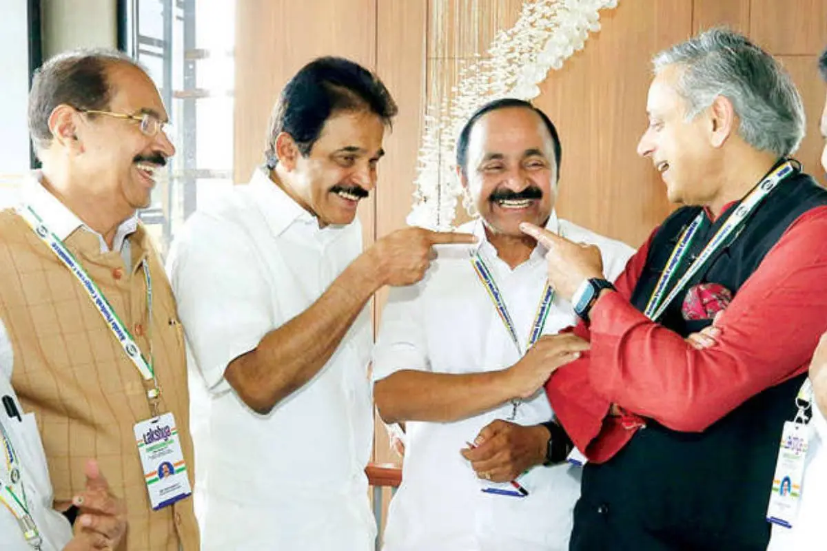 സുൽത്താൻബത്തേരിയിൽ കെപിസിസി ലീഡർഷിപ്പ് സമ്മിറ്റ് 'ലക്ഷ്യ 26' ചർച്ചയ്ക്കിടയിൽ സൗഹൃദം പങ്കുവെക്കുന്ന കെപിസിസി പ്രസിഡന്റ് സണ്ണി ജോസഫ്, എഐസിസി ജനറൽ സെക്രട്ടറി കെ.സി. വേണുഗോപാൽ, പ്രതിപക്ഷ നേതാവ് വി.ഡി. സതീശൻ, പ്രവർത്തക സമിതിയംഗം ശശി തരൂർ എന്നിവർ |ഫോട്ടോ: പി. കൃഷ്ണപ്രദീപ്
