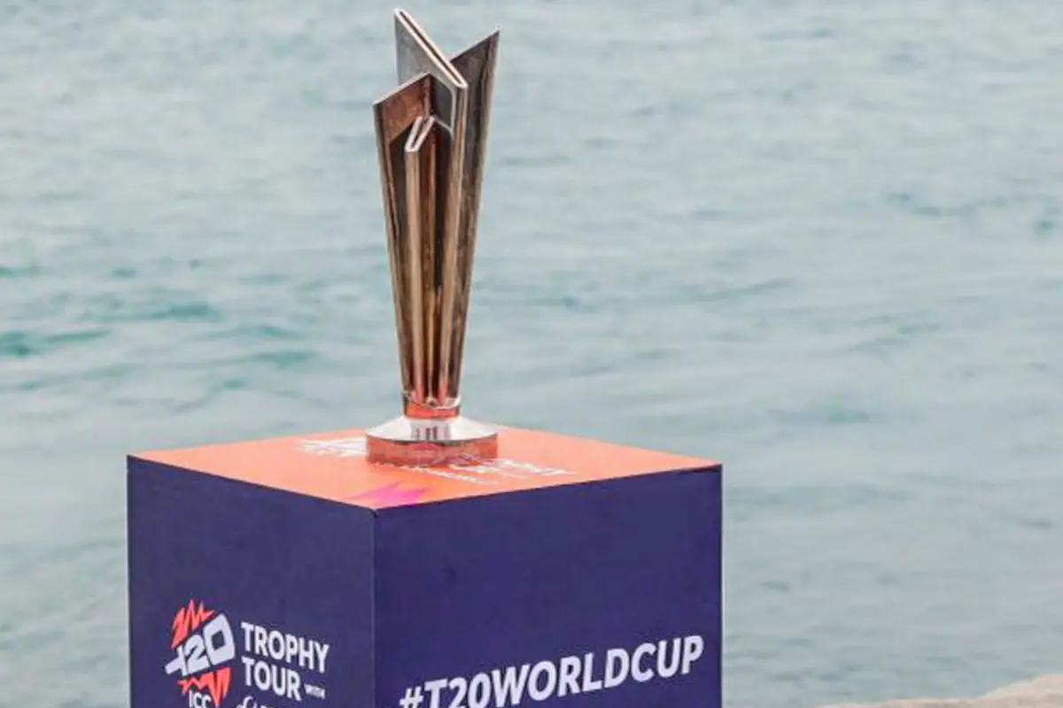 The ICC Men's T20 World Cup 2026 trophy put on display at Adam's Bridge, also known as 'Ram Setu', as part of the trophy tour. (Handout via PTI Photo)