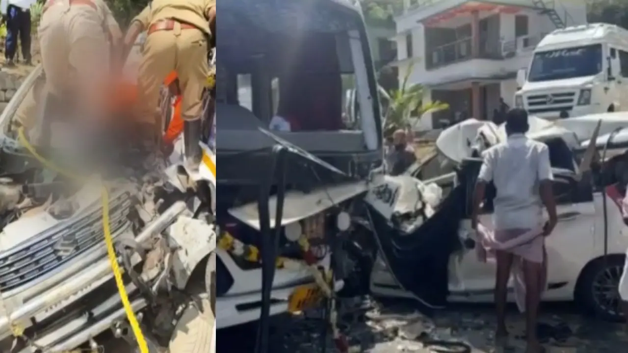 The vehicles involved in the accident near Ranni, Pathanamthitta district, Kerala | Photo: Mathrubhumi News