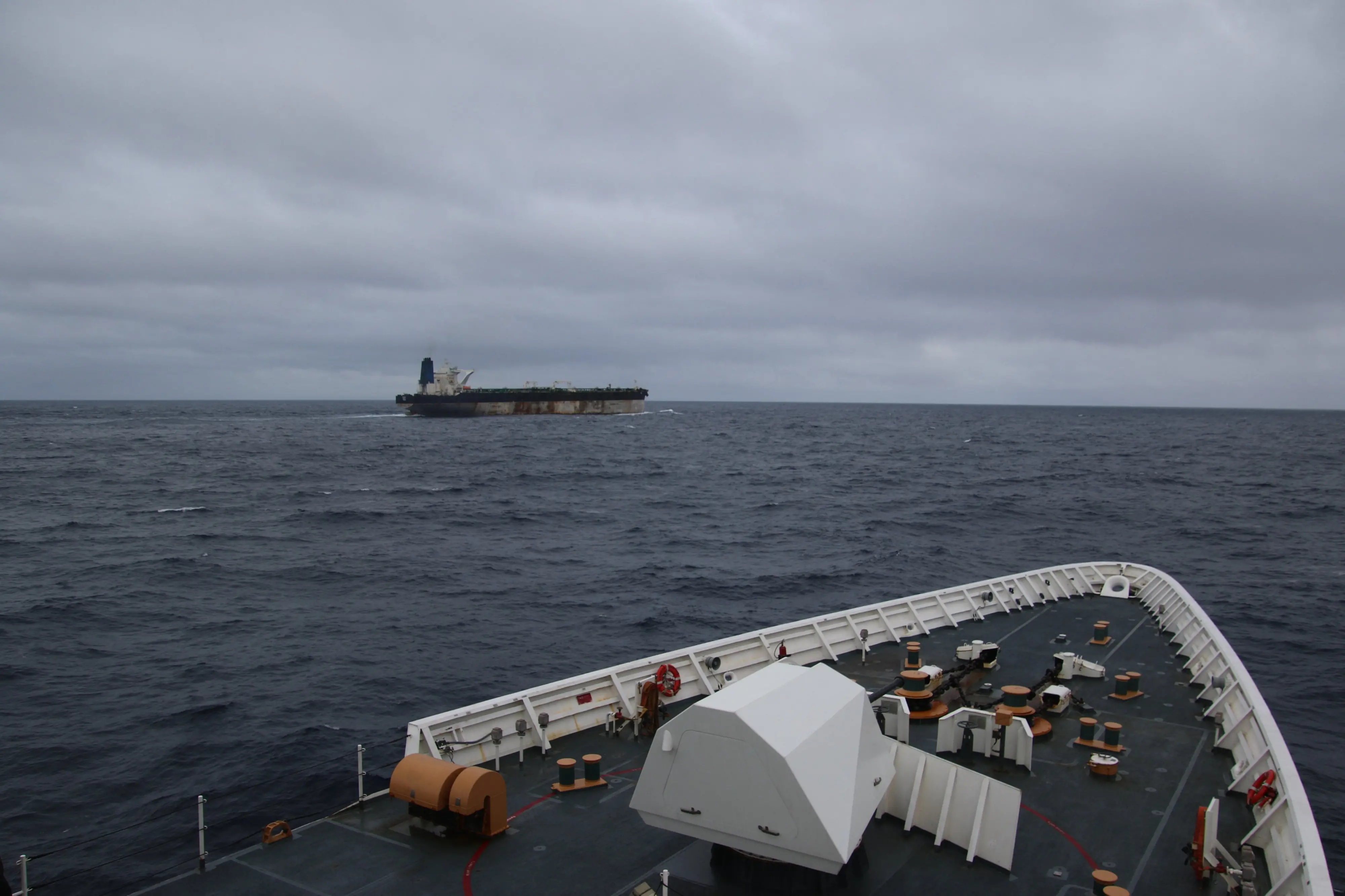 This undated handout photo released on January 7, 2026, by the US European Command's X account shows what US European Command says is the seizure of the M/V Bella 1 oil tanker in the northern Atlantic Ocean. | Photo: AFP