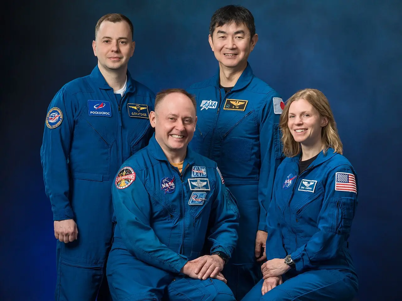 Front row, from left: Pilot Mike Fincke and Commander Zena Cardman; back from left: Mission Specialists Oleg Platonov and Kimiya Yui | Photo: NASA