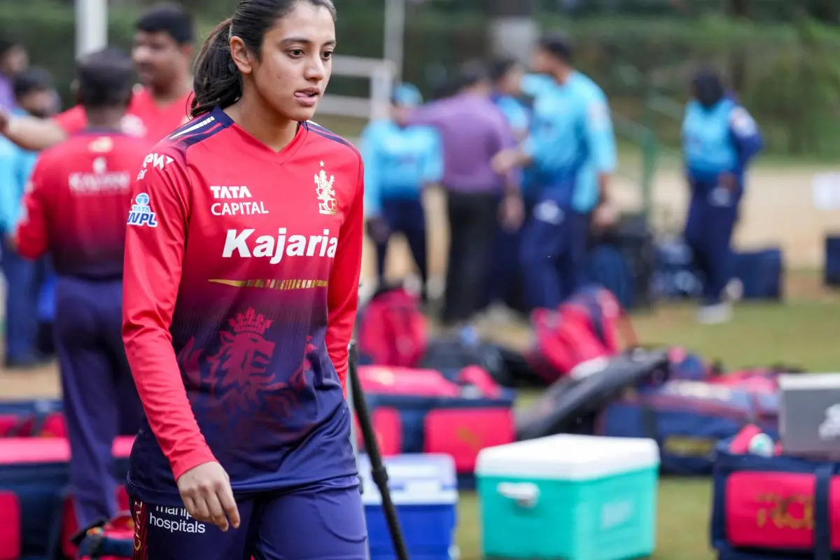 Royal Challengers Bengaluru's captain Smriti Mandhana during a practice session ahead of the first Women's Premier League (WPL) T20 cricket match between Mumbai Indians and Royal Challengers Bengaluru, at the DY Patil Stadium in Navi Mumbai. | Photo: PTI