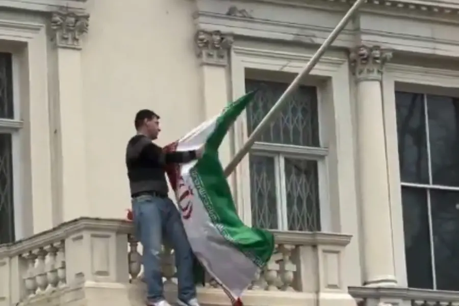 Protester storms Iranian embassy in London, hoists historic ‘Lion and Sun’ flag | WATCH