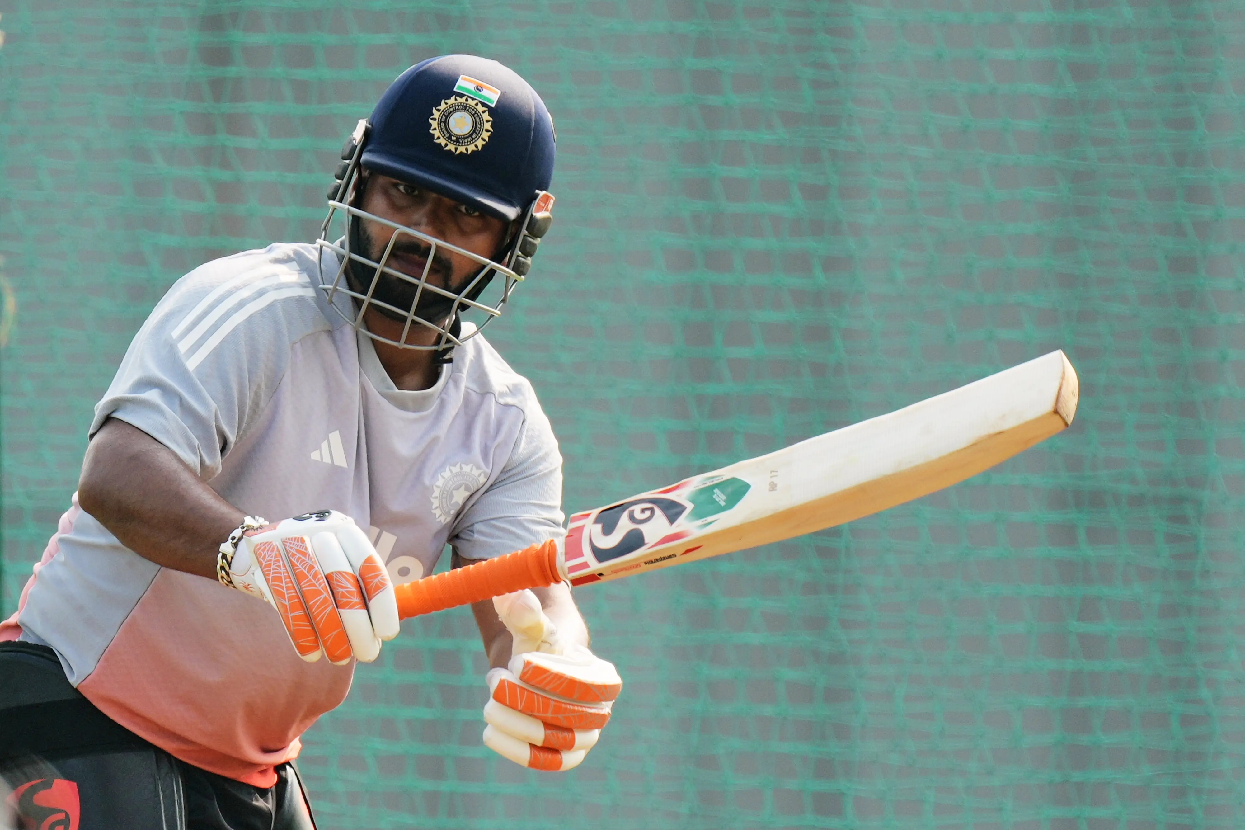 Rishabh Pant bats during a practice session ahead of first One Day International cricket match against New Zealand in Vadodara. | Photo: AP