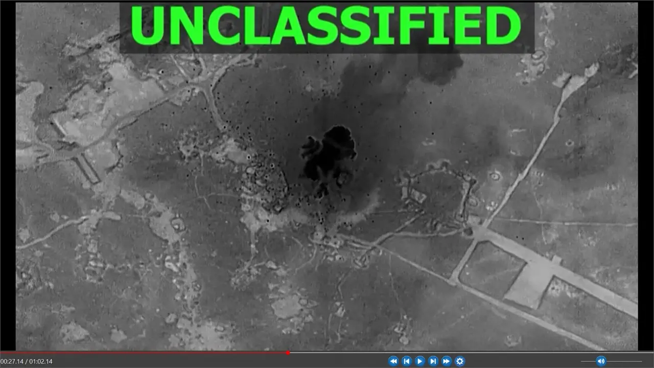 Screen grab obtained from video released by the US Central Command on their X account @CENTCOM shows images of "large-scale" strikes carried out by US and allied forces against the Islamic State jihadist group in Syria.| Photo: AFP