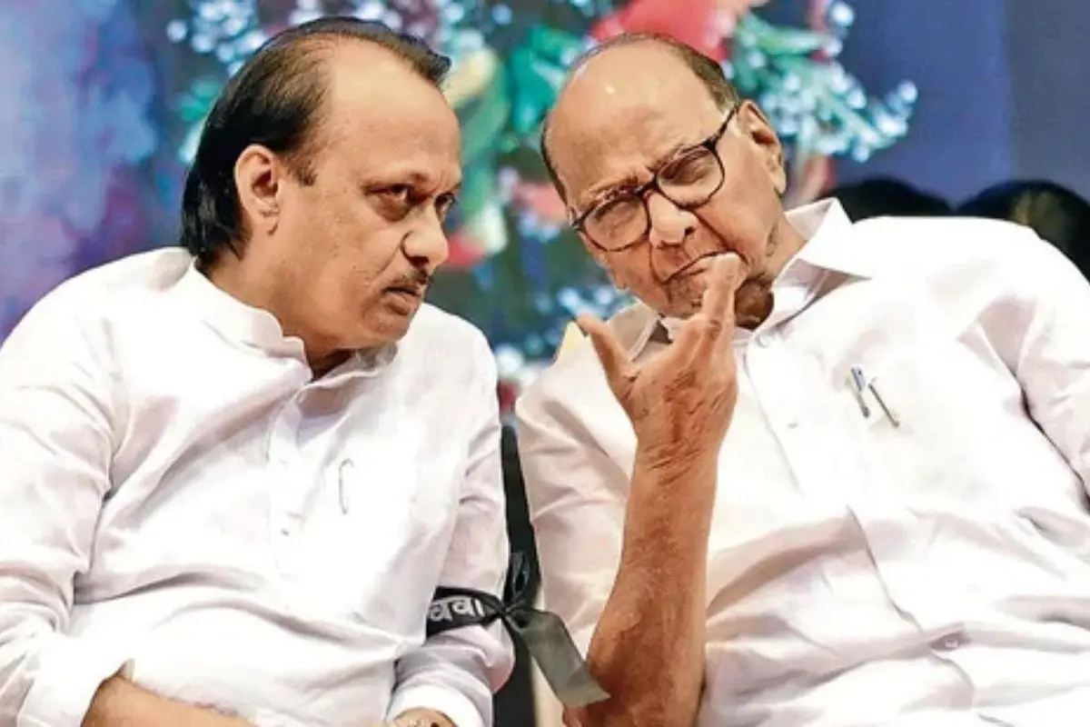 An old photo of Ajit Pawar with his uncle and NCP (SP) chief Sharad Pawar during a public event.