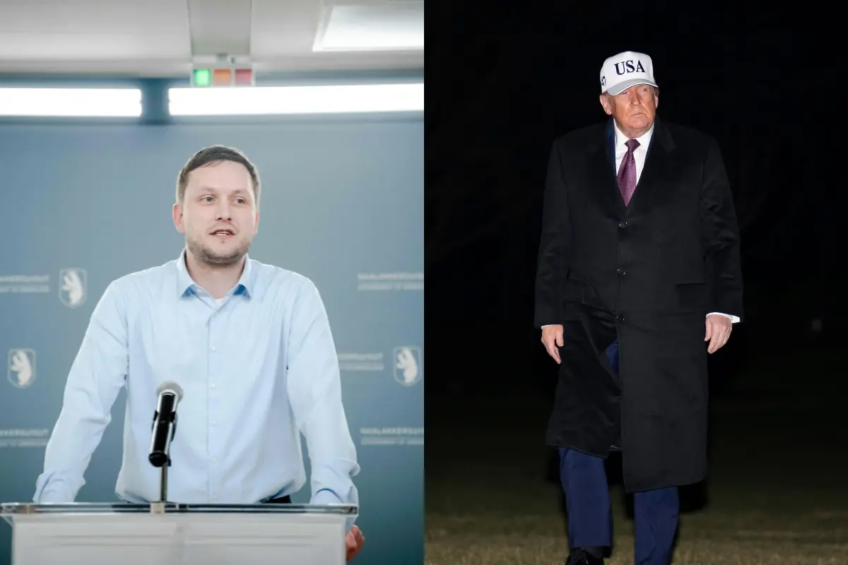 Greenland's Head of Government Jens-Frederik Nielsen addresses a press conference in Nuuk, Greenland (L) and US President Donald Trump | Photo: AFP