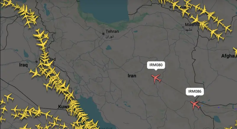 A screengrab of FlightRadar24 showing two Mahan aircrafts