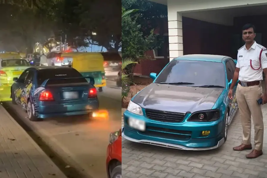 സൈലൻസറിൽനിന്ന് തീ, കർണാടകയിൽ പോയി മലയാളിയുടെ ഷോ; പിഴ 1.11 ലക്ഷം രൂപ