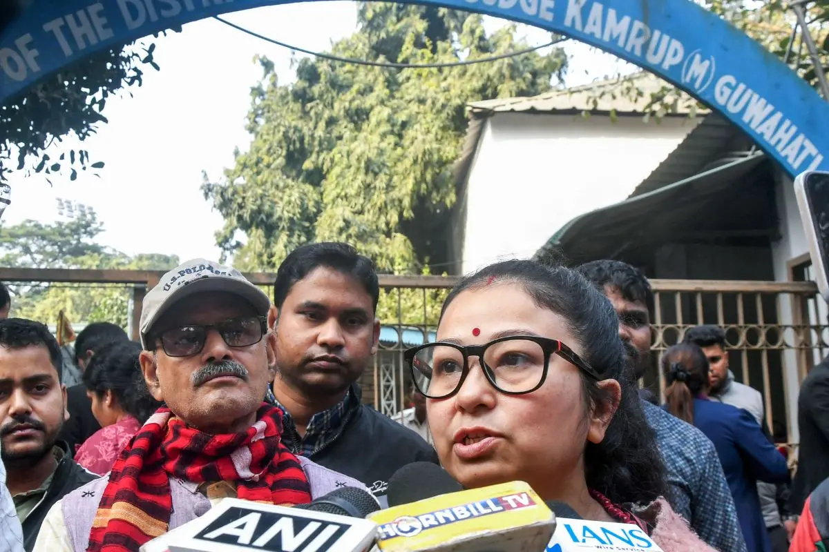 Garima Saikia Garg, wife of the late singer Zubeen Garg speaks to the media as she leaves the session court on Jan 1 (Photo: ANI)