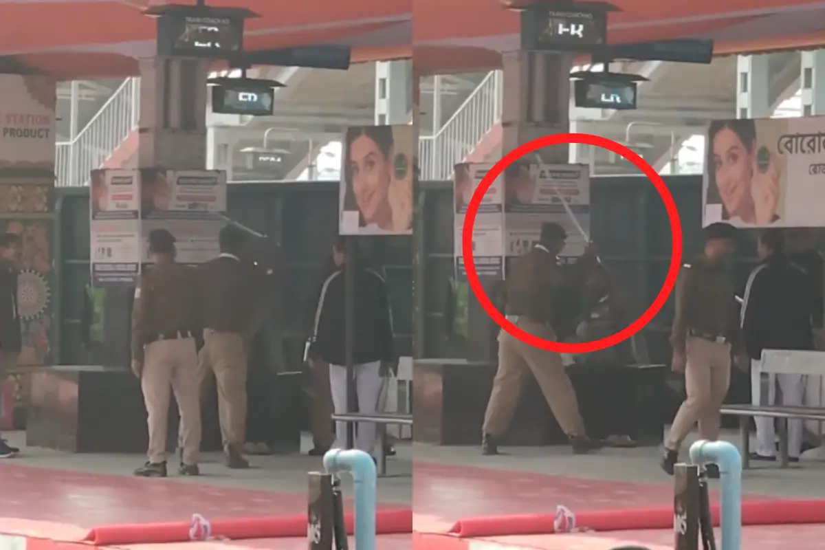 A screengrab of the video showing an official at the station