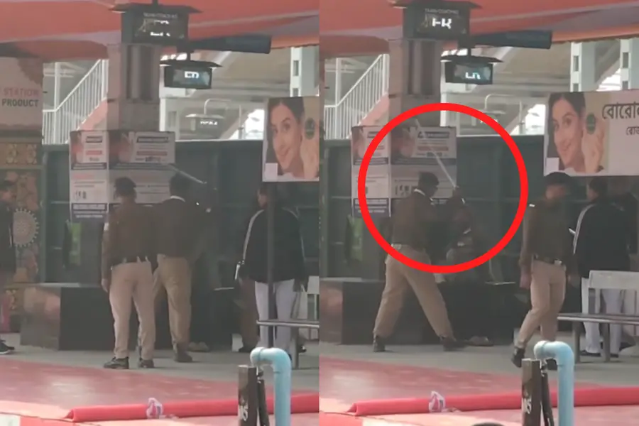 A screengrab of the video showing an official at the station