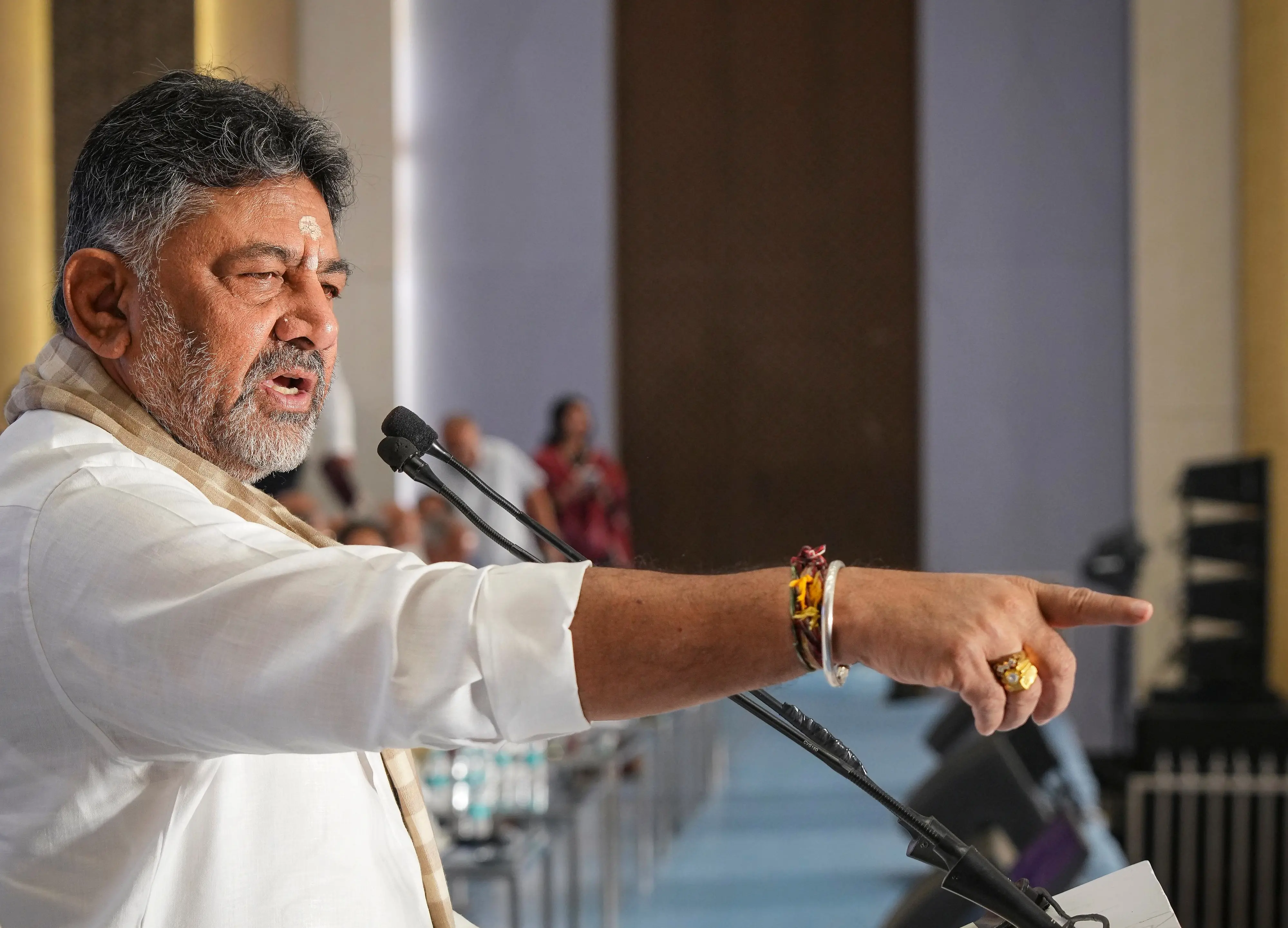 Karnataka Deputy Chief Minister DK Shivakumar addresses the gathering during the 'MGNREGA Bachao Sangram', a mass outreach campaign over the replacement of the MGNREGA with the VB-G RAM G, in Bengaluru | File photo: PTI