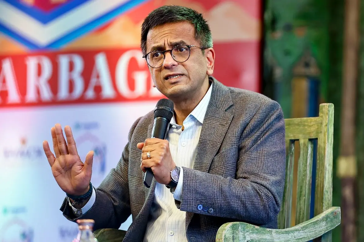 Former CJI Justice DY Chandrachud speaks during the Jaipur Literature Festival on Sunday | Photo: PTI