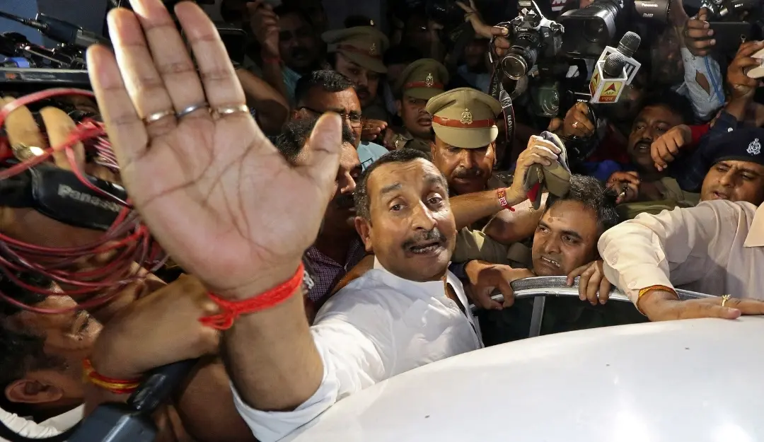 Kuldeep Singh Sengar, a former legislator of Uttar Pradesh state from BJP leaves a court after he was arrested in connection with the rape of a teenager in Lucknow, 2018. | File image: Reuters